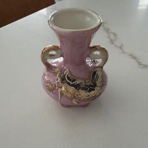 Vintage Purple Porcelain Miniature Bud Vase Gold Trim Raised Dragon Chinoiserie